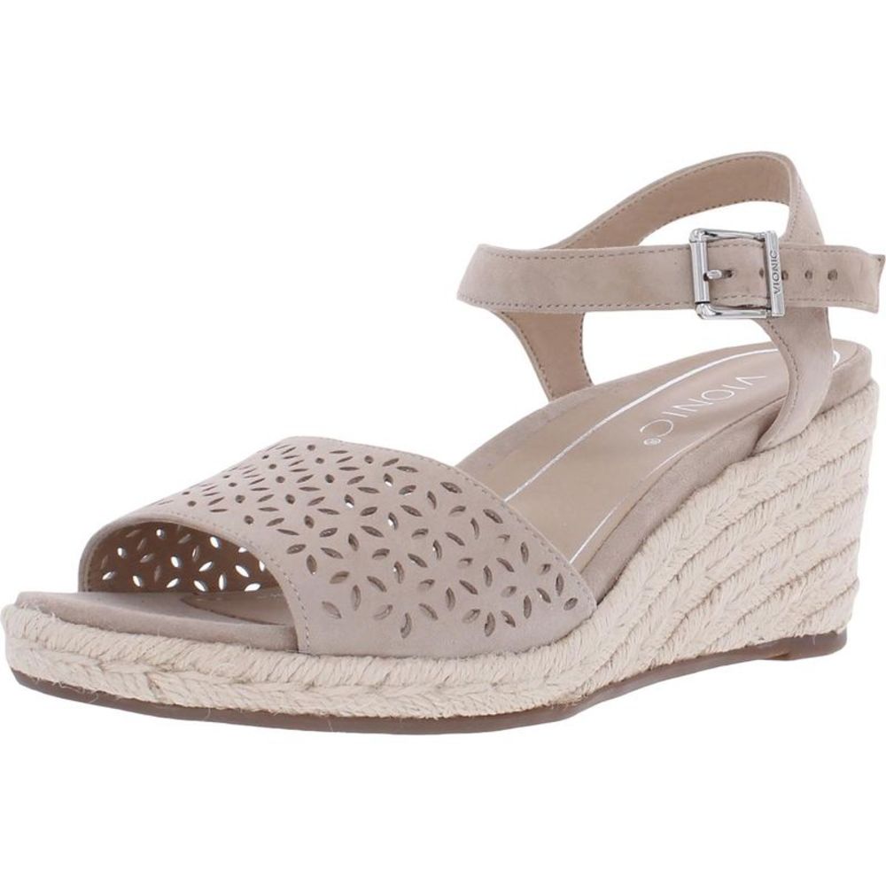 Vionic Womens Ariel Beige Suede Perforated Espadrilles Wedges Shoes Used